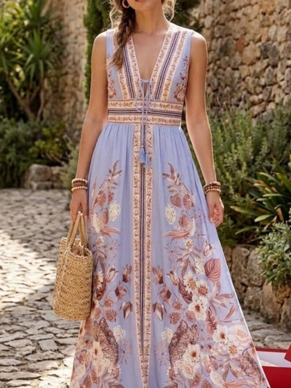 Caroline Constas lavender purple beige linen summer maxi dress size S